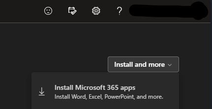 screenshot of microsoft 365 install button